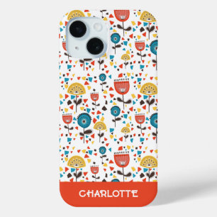 Coque Case-Mate iPhone Mid Century Moderne Coloré Floral Nom personnalisé