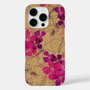 Coque iPhone 16 Pro Midnight Garden Hawaii Faux Wood Pink