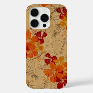 Coque iPhone 16 Pro Midnight Garden Hawaii Faux Wood Red
