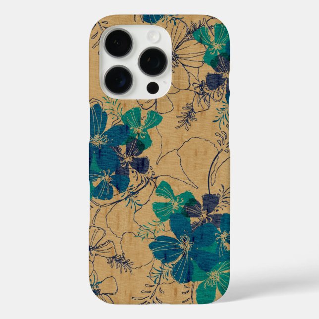 Coques Case-Mate iPhone Midnight Garden Hawaii Faux Wood Turq (Verso)