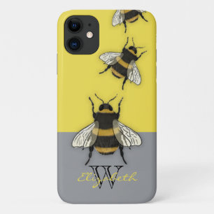 Case-Mate iPhone Case Miel Abee mignonne monogramme jaune et gris