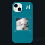 Coque Case-Mate iPhone Mignet Un Photo Chien Simple Initial Turquoise Ver<br><div class="desc">Ce mignon étui téléphonique présente Olive,  un magnifique mélange Labrador. Photo et initiale sont personnalisables.</div>