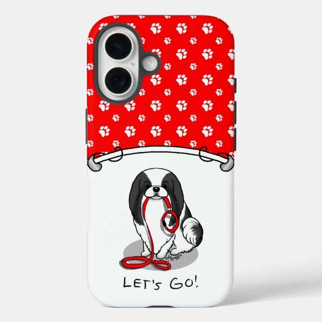 Coques Case-Mate iPhone Mignon, allons-y ! Chien japonais Chin (noir et bl (Verso)