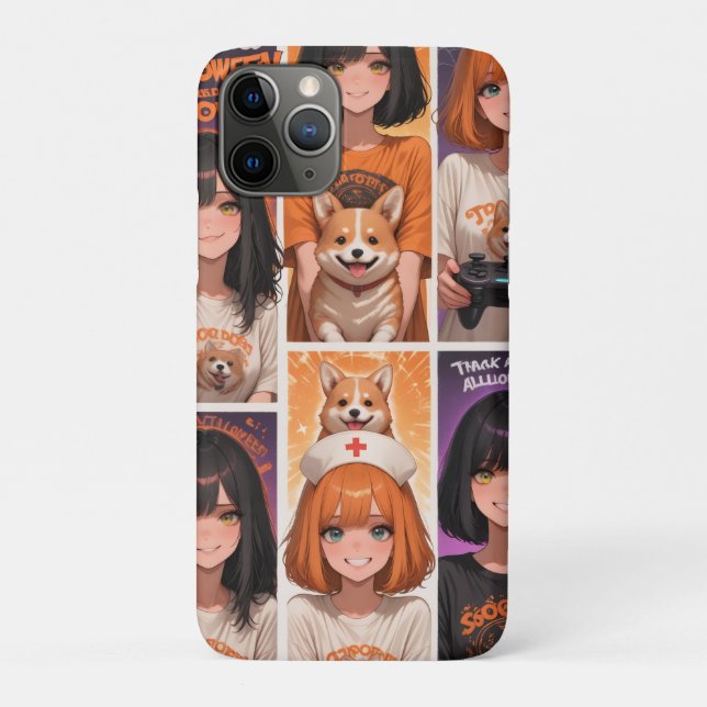 Coques Case-Mate iPhone Mignon art de collage d'Halloween d'anime | Filles (Dos)
