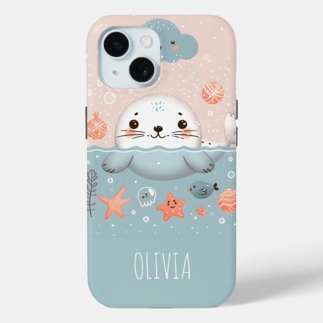 Coques Case-Mate iPhone Mignon bébé phoque fantaisiste en mer (Verso)