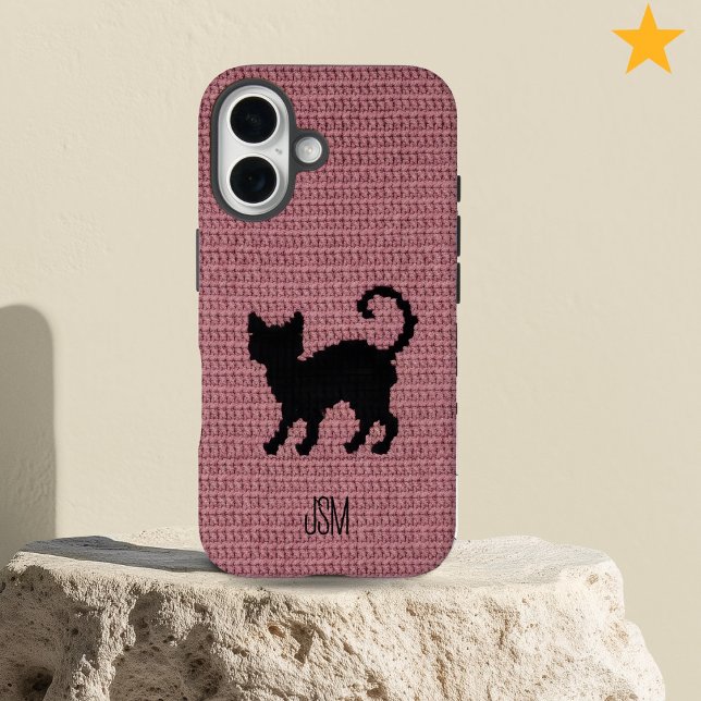 Coques Case-Mate iPhone Mignon Chat Noir au Crochet avec Initiales Personn (Créateur téléchargé)