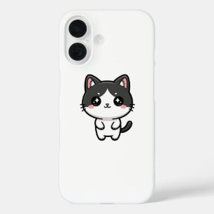 Coque Pour iPhone 16 Mignon Chat Tuxedo Kawaii Personnage Debout
