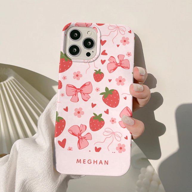 Coques Case-Mate iPhone Mignon Coquette Fraises Roses et Rubans Personnali (Créateur téléchargé)