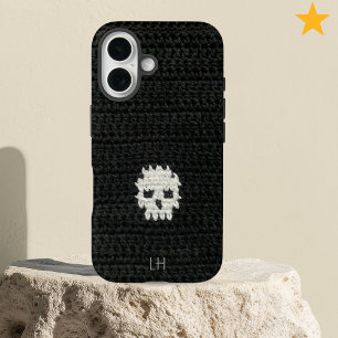 Coque Pour iPhone 16 Mignon crâne en crochet en fil doux avec nom perso