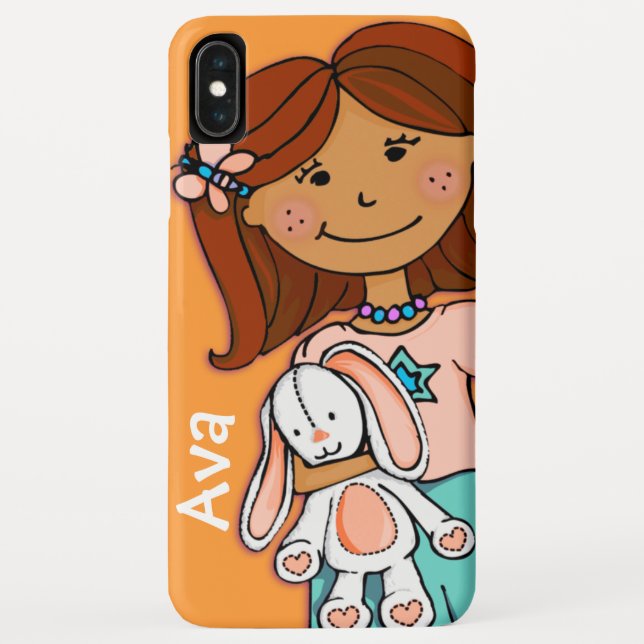 Coques Case-Mate iPhone Mignon fille serrant lapin graphique orange (Dos)