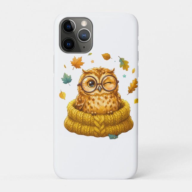 Coques Case-Mate iPhone Mignon Hibou Automnal Jaune Pull Feuilles D'Automn (Dos)