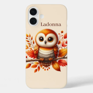 Coque Pour iPhone 16 Plus Mignon hibou saisonnier ajouter un nom 