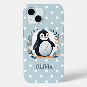 Coque Case-Mate iPhone Mignon manchot de dessin animé et fleurs