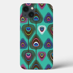 iPhone 13 Coque mignon motif en plumes de paon