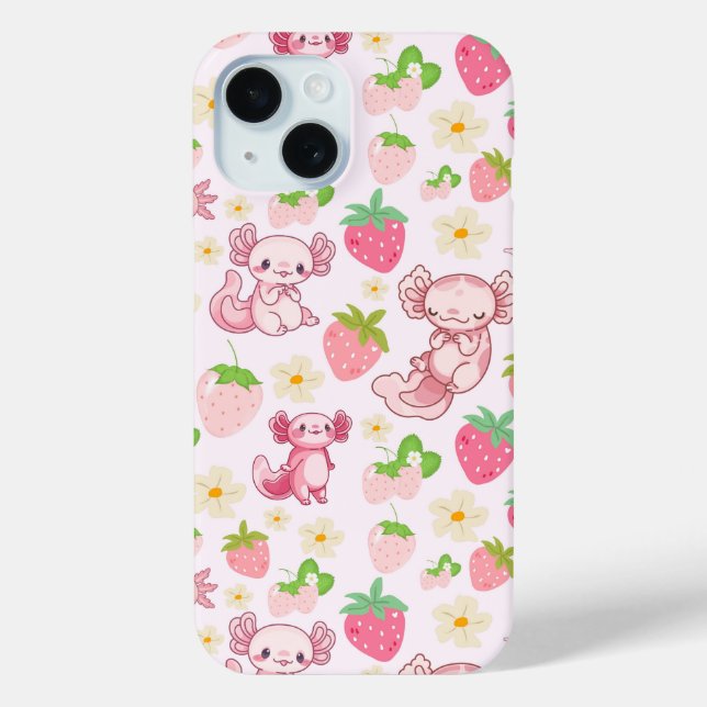 Coques Case-Mate iPhone Mignon motif sans couture d'axolotl Kawaii et de f (Verso)