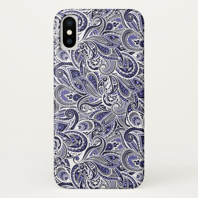 Coques Case-Mate iPhone Mignon motifs paisley blanc bleu design (Dos)