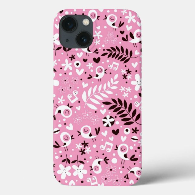 Coques Case-Mate iPhone mignon oiseaux et fleurs rose motif (Verso)