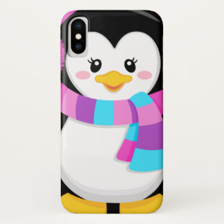 Coque iPhone X mignon petit fille pingouin dessin animé