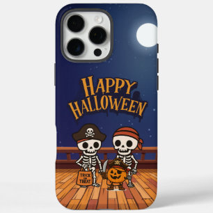 Coque iPhone 16 Pro Max mignon, squelettes et citrouille Halloween