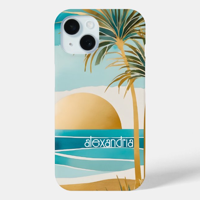 Coques Case-Mate iPhone Mignonne Boho Gold Abstrait Paysage De Plage Avec  (Verso)