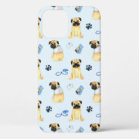 Mignonne Chien Carlin J'aime Maman Bleu