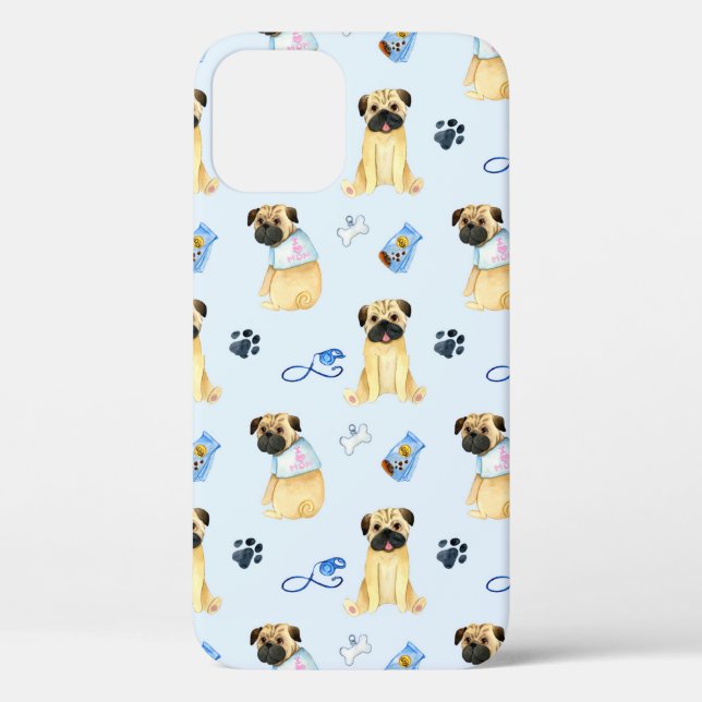 Coques Case-Mate iPhone Mignonne Chien Carlin J'aime Maman Bleu (Verso)