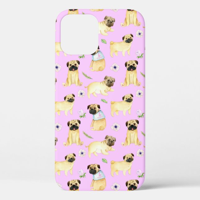 Coques Case-Mate iPhone Mignonne chien Carlin J'aime maman rose (Verso)