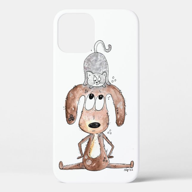Coques Case-Mate iPhone Mignonne chien Whimsical avec chat sur sa tête (Verso)