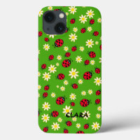 mignonne coccinelle et marguerite vert motif