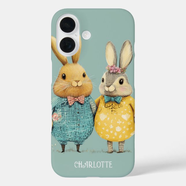 Coques Case-Mate iPhone Mignonne couple lapin de Pâques personnalisé (Verso)