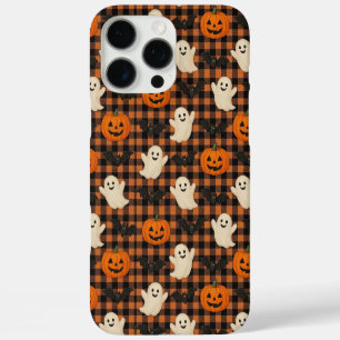 Coque iPhone 16 Pro Max Mignonne, en vichy halloween fantôme chauves-souri