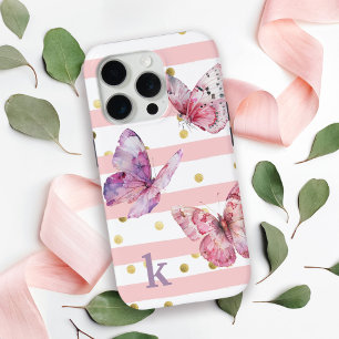 Coque Case-Mate iPhone Mignonne Girl's Pink Stripes Dots et Papillons