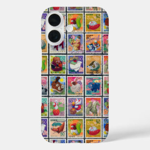 Coque Pour iPhone 16 Mignonne Japon Année Motif de timbres animaux