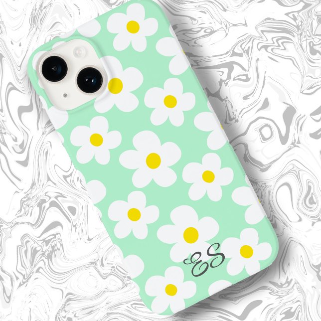 Coques Case-Mate iPhone Mignonne marguerite verte à la menthe sur girly fl (Créateur téléchargé)