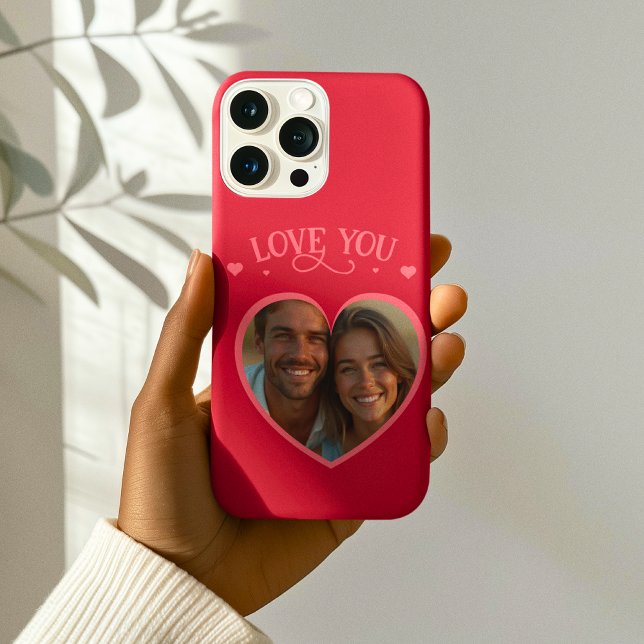 Coques Case-Mate iPhone Mignonne Saint Valentin 'LOVE YOU' & Custom Photo (Cute Valentine's Day 'LOVE YOU' & Custom Photo Case-Mate iPhone Case)