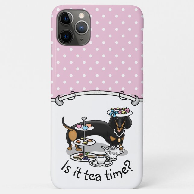 Coques Case-Mate iPhone Mignonne Tea Party Dachshund Dog (noir & bronzage) (Dos)