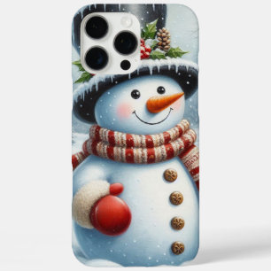 Coque iPhone 16 Pro Max Mignonne, Vintage/Whimsical bonhomme de neige de N