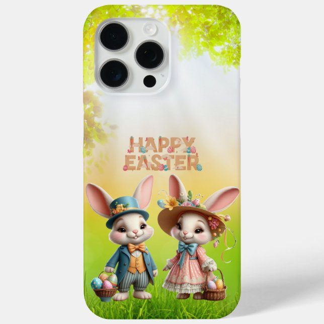 Coques Case-Mate iPhone Mignonne, Whimsical Joyeuse Pâques avec 2 lapins (Verso)