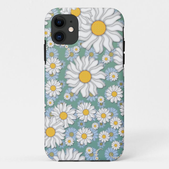 Coques Case-Mate iPhone Mignonnes marguerites blanches sur fond sarcelle p (Dos)