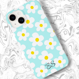 Coque Case-Mate iPhone Mignonnes marguerites rétro sur poutres bleu clair