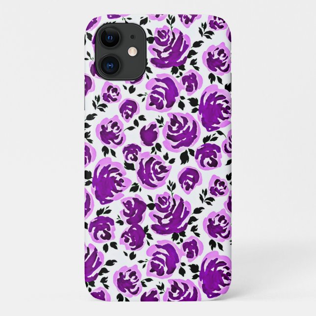 Coques Case-Mate iPhone Mignons motifs de roses violettes blanches (Dos)