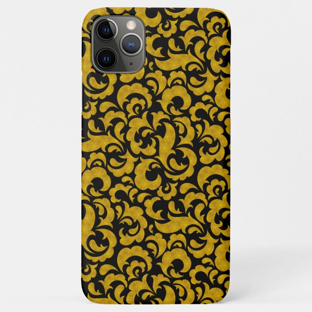 Coques Case-Mate iPhone Mignons motifs floraux sans couture noirs et dorés (Dos)