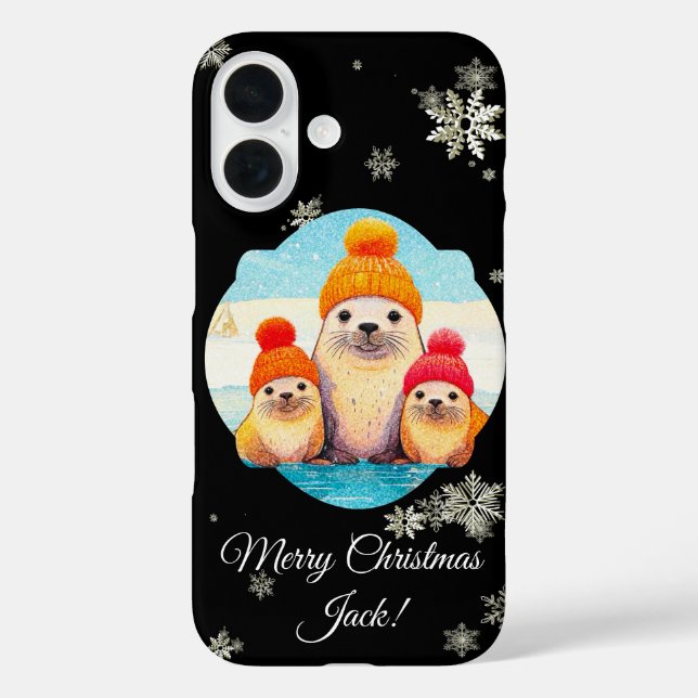 Coques Case-Mate iPhone Mignons phoques au bonnet tricoté illustration de  (Verso)