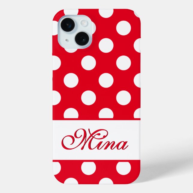 Coques Case-Mate iPhone Mina - Modèle Pour Votre Nom, Gros Pois Rouge (Verso)