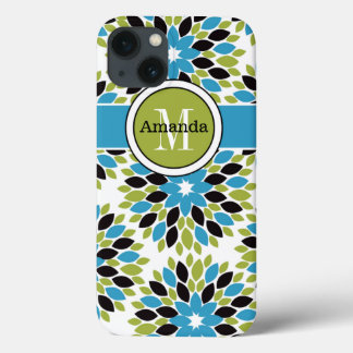iPhone 13 Case Mini boîtier iPad | Floral | Bleu, Vert, Blanc