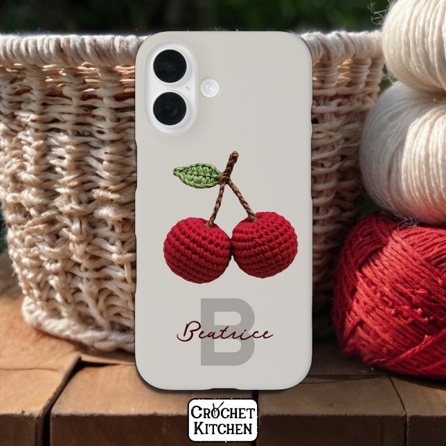 Coques Case-Mate iPhone Mini-Crochet rouge cerise Nom du monogramme (Créateur téléchargé)