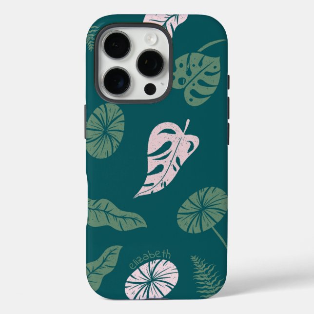 Coques Case-Mate iPhone Minimal Botanical Pastel Green Custom Name Phone (Verso)
