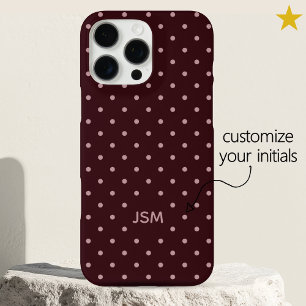 Coque iPhone 16 Pro Max Minimal Burgundy Rose Monogramme Points