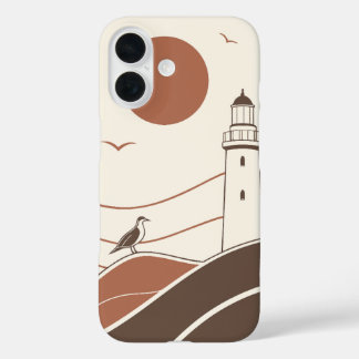 Coque Pour iPhone 16 Minimal Lighthouse Coastal Illustration Phone Case
