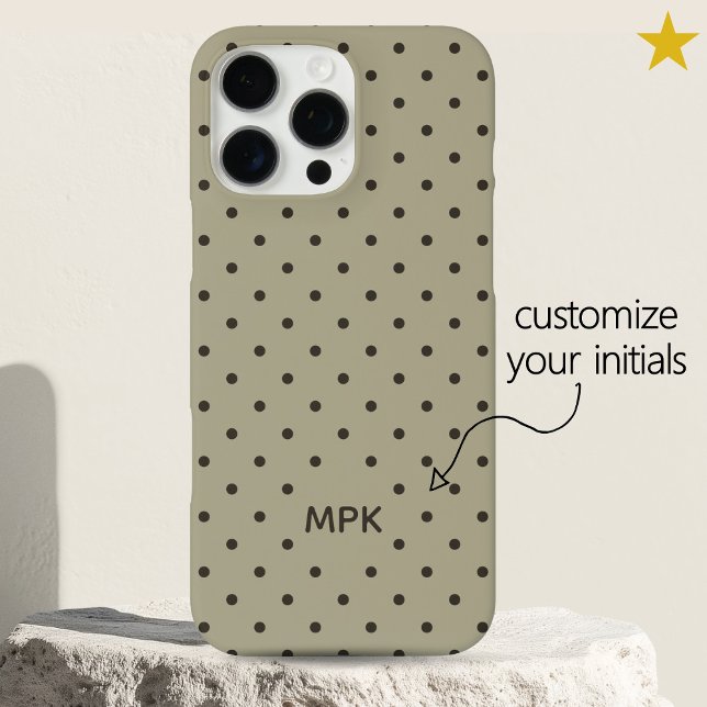 Coques Case-Mate iPhone Minimalist Beige Gray Custom Monogram Polka Dot  (Créateur téléchargé)
